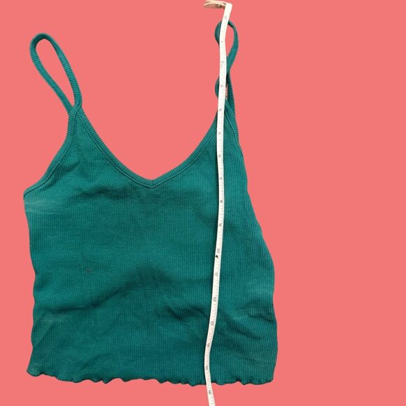 💚 PacSun Basics Teal Ribbed Lettuce Hem Crop Tank (XS) - Picture 4 of 6